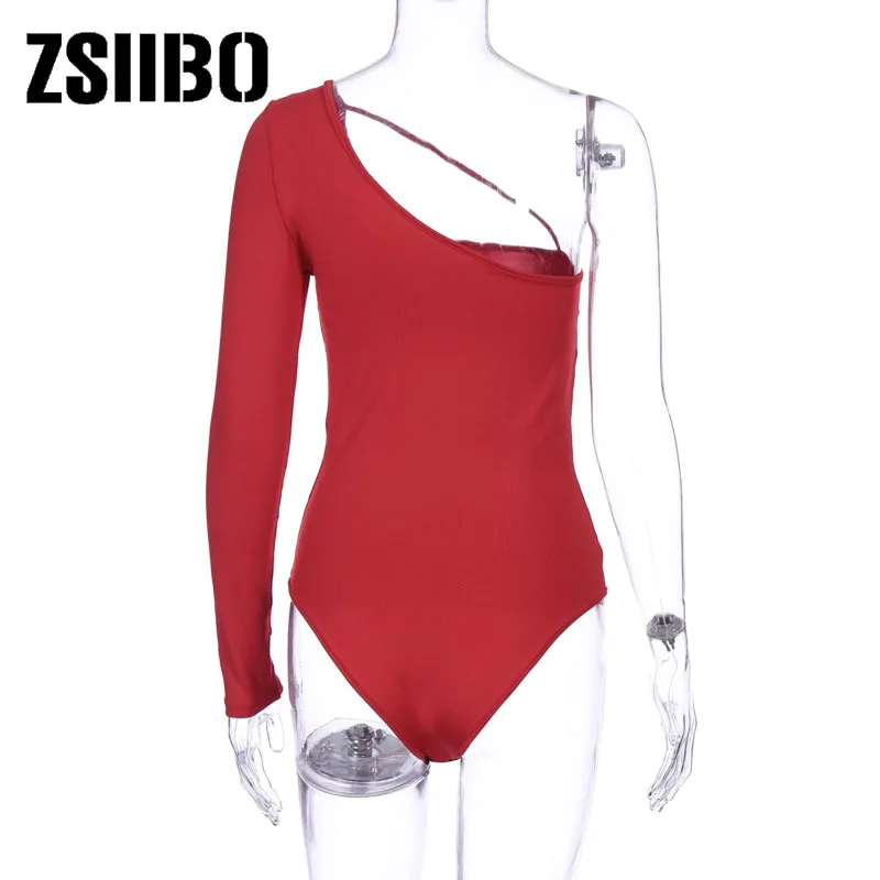 2020 one-shoulder long sleeve hollow out sexy bodysuit autumn winter women streetwear club outfits bodycon body dropshipping
