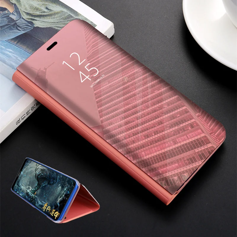 Для Xiao mi Red mi Note 7 5 6 Red mi 7A GO 5 Plus 4X K20 mi A3 A2 Lite 8 9 SE mi 9T Pro Флип Роскошный прозрачный mi rror Smart View чехол - Цвет: Розовый