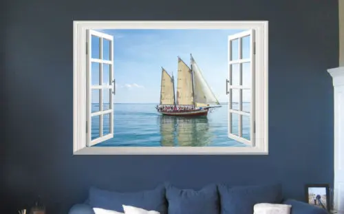 Океанский парусник большой 3D чехол с окошком для экрана стены Стикеры Наклейка