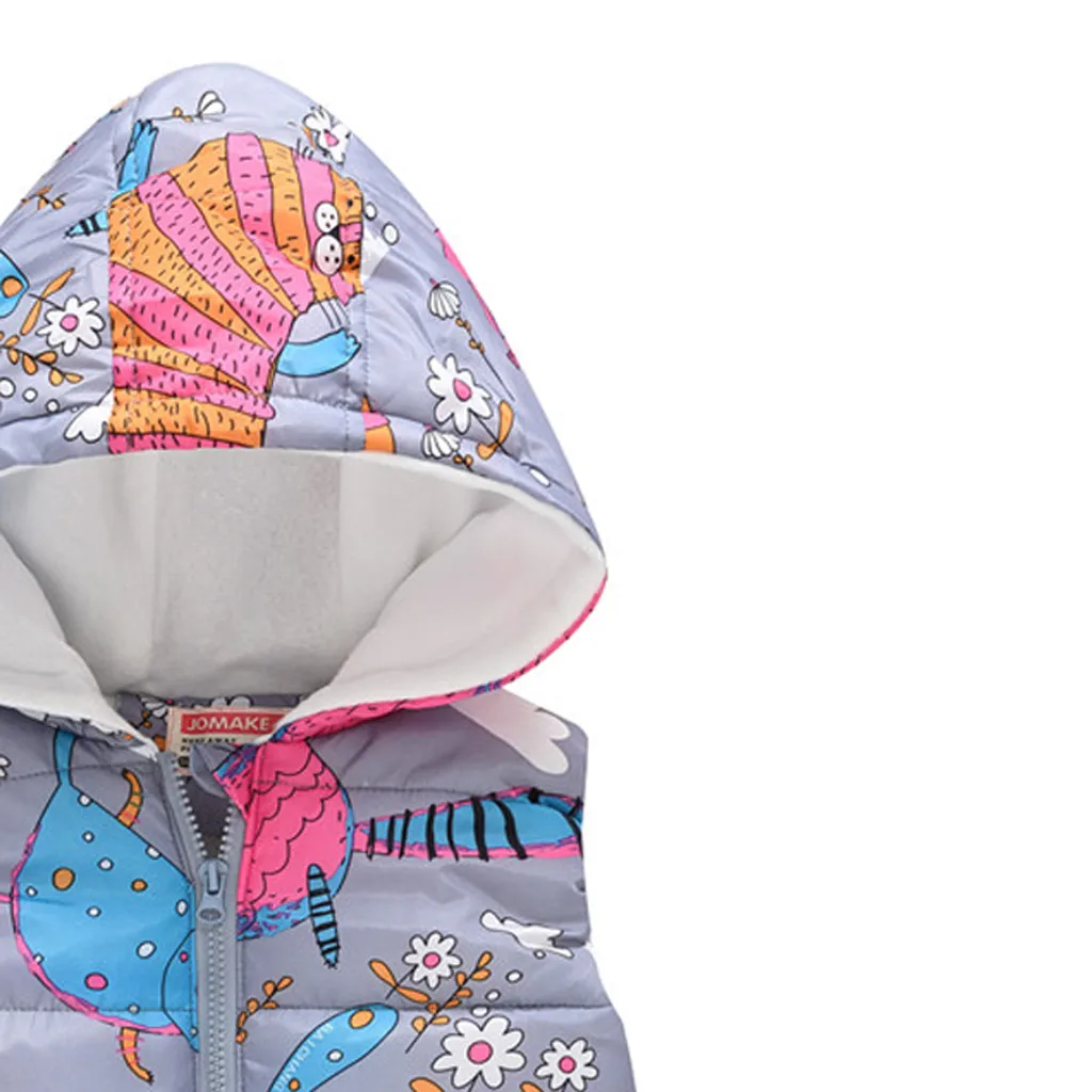 Теплый осенний жилет с капюшоном и принтом; жилет для детей; жилет для маленьких девочек и мальчиков без рукавов; пуховики и парки; детский жилет