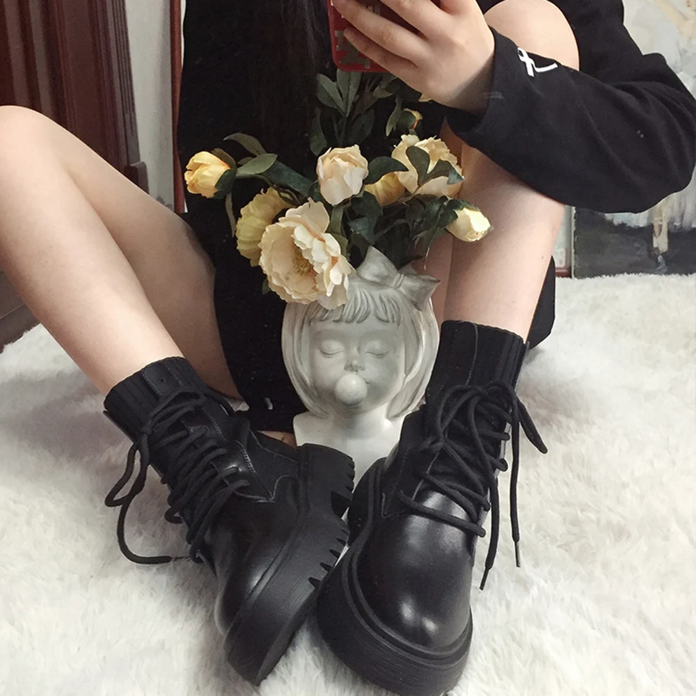 

Women Boots Warm New Muffin Thick Bottom Round Head Martin Boots Female Girl Boots Korean Version Gothic Women Shoes