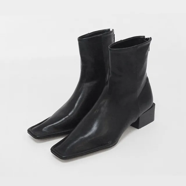 Botines de tacón bajo con punta cuadrada para Mujer, Botas cortas con  cremallera trasera, color blanco y negro, 2022|Botas hasta el tobillo| -  AliExpress