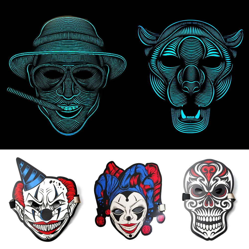 Новое поступление Хэллоуин маска светодиодный элемент с холодным светом EL забавная маска вечерние фестиваль Косплей Хэллоуин светящаяся полная маска для лица Звук Активированный