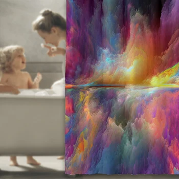 

Colorful Digital Printed With Hooks Wear Resistant Shower Curtain Toilet Polyester For Bathroom Home Decor Soft Easy Install