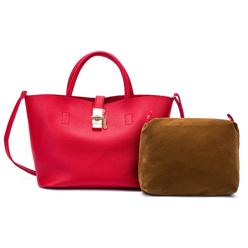 

Women's bag 2021 new fashion lock bucket son / mother bag leisure litchi Single Shoulder Messenger Bag