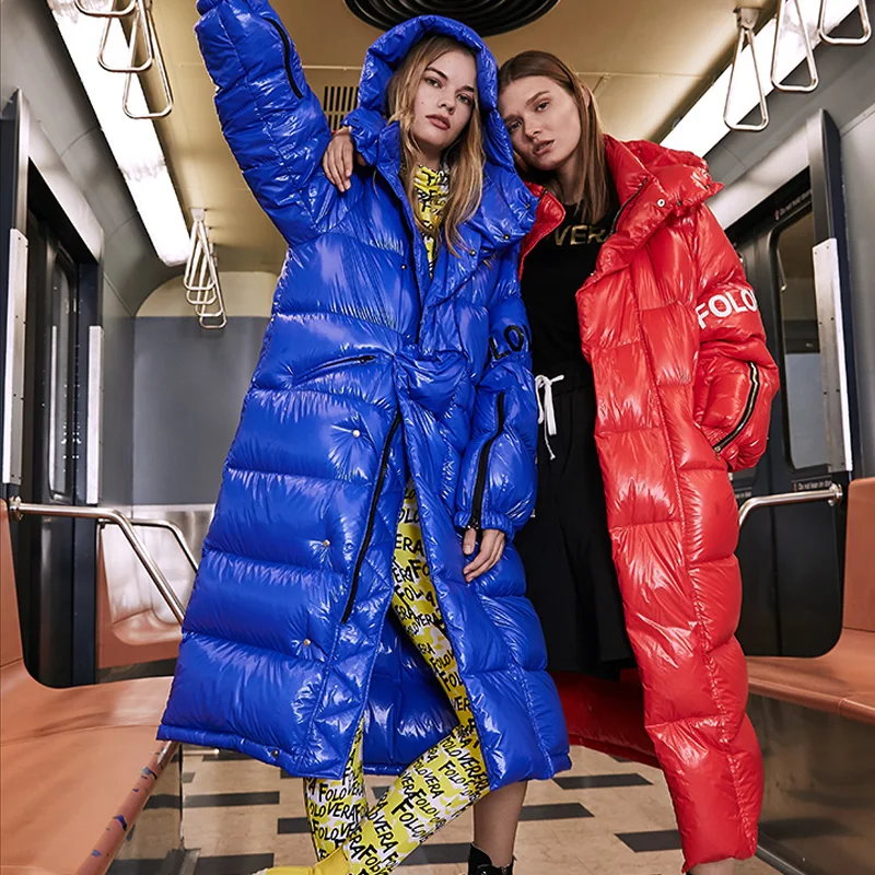 Goede 90% Witte Eend Donsjack Hooded Waterdicht 2019 Vrouwelijke Glossy Down Parka Vrouwen Lange Dikke Down Jas Losse Oversize Bovenkleding