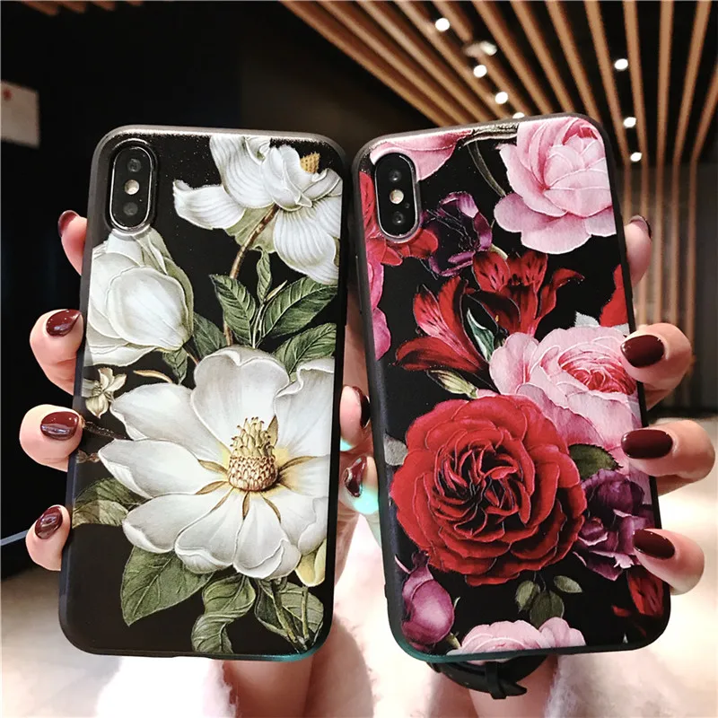 Для iPhone 11 Pro Чехол роскошный силиконовый 3D Рельефный цветочный чехол 6 s для 7 xr 8 xs
