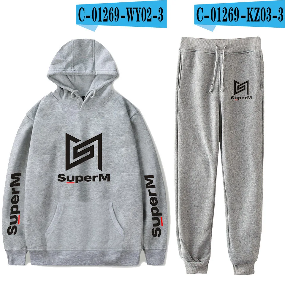 SuperM в Корейском стиле Кей-поп Харадзюку С Стиль повседневные джоггеры наборы свитшотов спортивные толстовки с капюшоном и свитшоты+ штаны, комплекты - Цвет: WY02KZ03