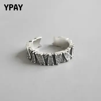 

YPAY 100% Real 925 Sterling Silver Rings Simple Retro Vintage Personality Open Ring for Women Ladies Korean Fine Jewelry YMR717
