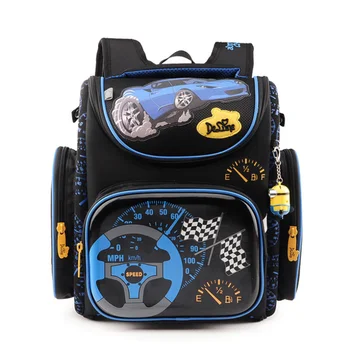 

cartoon Pattern School-Bags For Boys Car engine print Backpack Orthopedic Children Backpacks Primary Mochila Infantil New