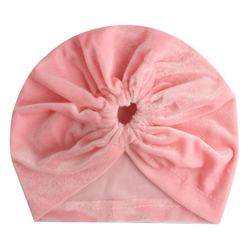 style2 pink Новая бархатная детская шапочка колпачок, мягкая однотонная шляпка для девочки, тюрбан, милая детская шапка, широкий берет-Боб, реквизит для фотосъемки новорожденных - Цвет: style2 pink