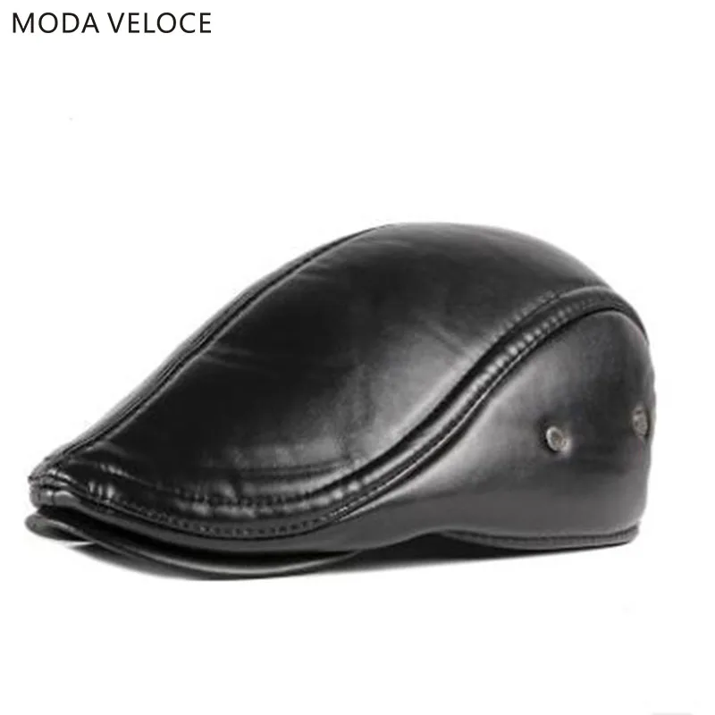 

Men's Leather baseball Cap brand new style sheep leather beret newsboy belt hunting gatsby black caps hats