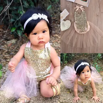 

Baby Girl Kids Sequins Tulle Jumpsuit Backless Sunsuit Dress Outfits Clothes
