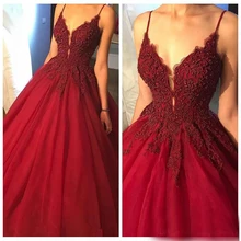 Очаровательные бисероплетенные Бальные платья для выпускного вечера на тонких бретелях сексуальные бордовые пышные тюлевые Вечерние платья Формальные Длинные вечерние платья