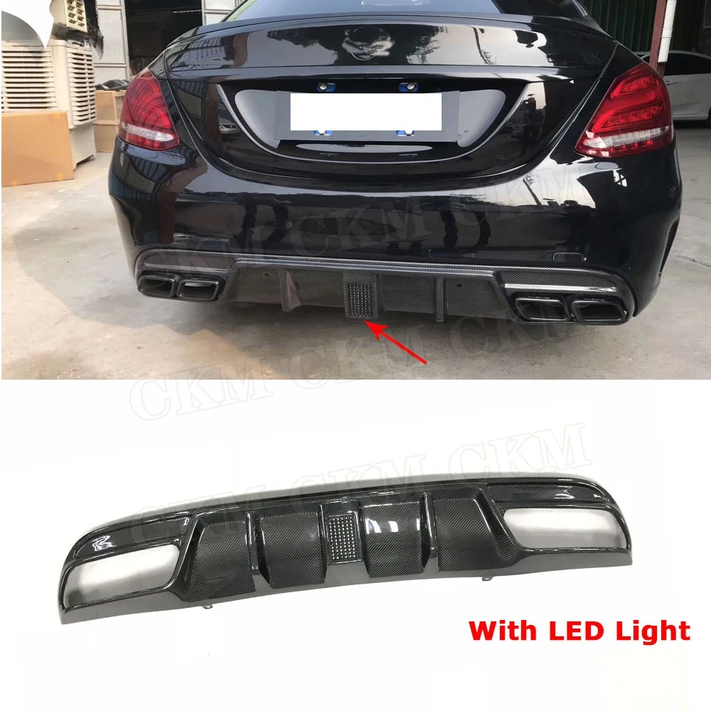 With Light Задний спойлер из углеродного волокна для Mercedes Benz C class W205 Sedan 4 двери C180 C200 C300 C63- защита Бампера - Цвет: With Light