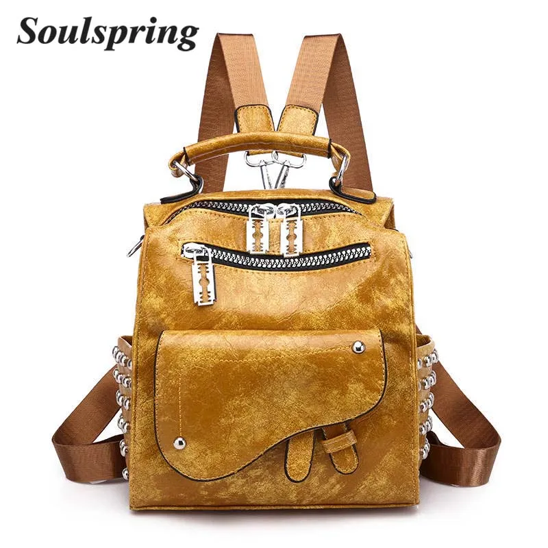 

Hot Sale Street Trends solid Color Backpack Multi-purpose Backpack Female 2019 New Fashion Single Shoulder Bag Rivet New Design