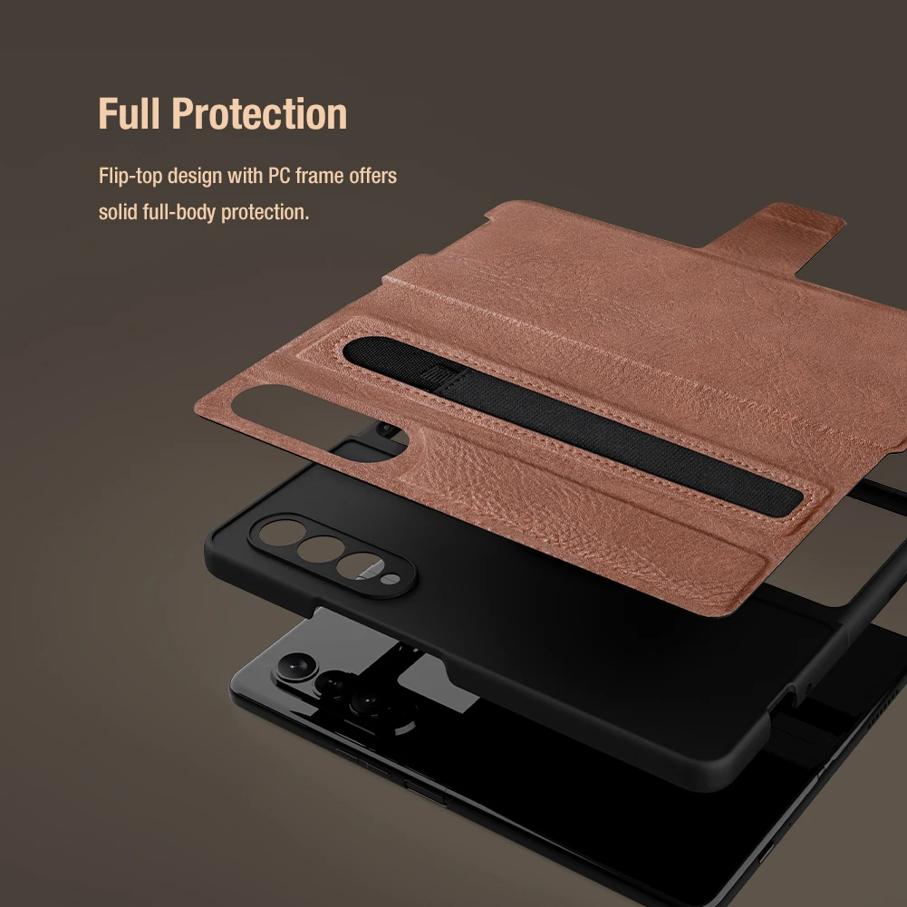 Luxury Leather Kickstand Case With S-Pen Holder For Samsung Galaxy Z Fold 3 5G