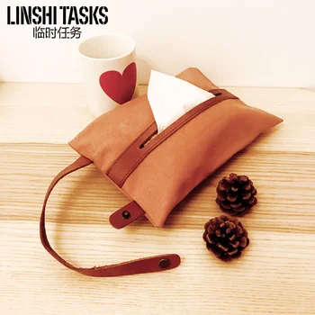 

Canvas fight cowhide creative household tissue box light literary foldable pumping cart car hanging tissue paper bag