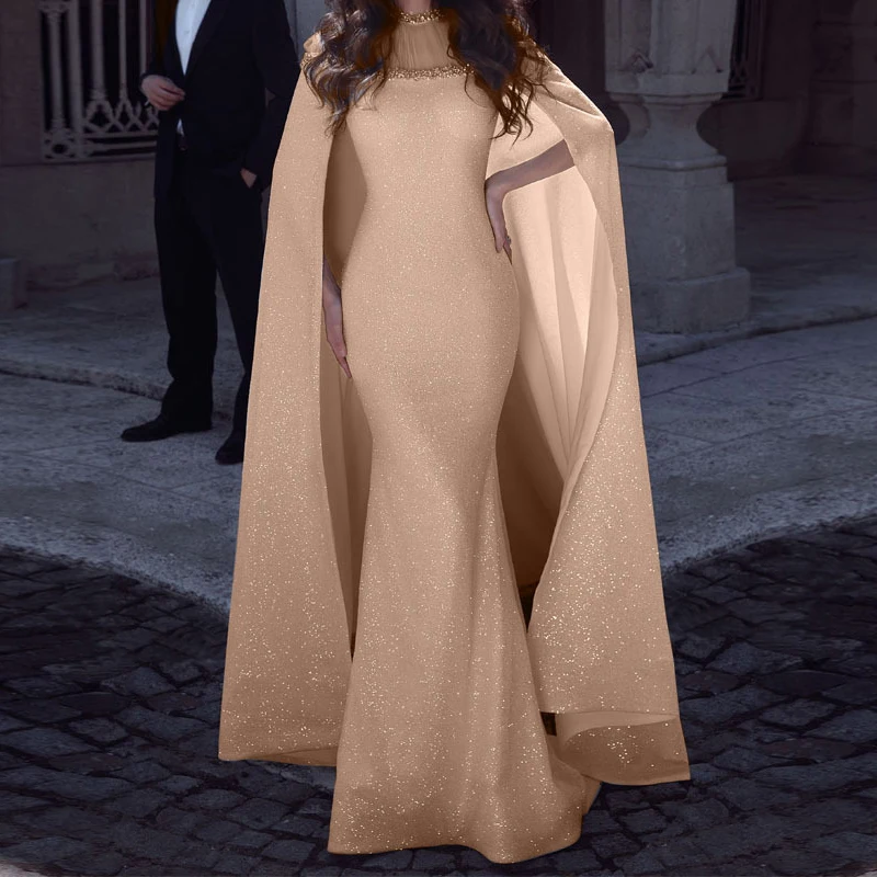 long dresses woman party night elegance cape dress 2019 new fashion sexy women Bead collar Mermaid maxi dresses for women