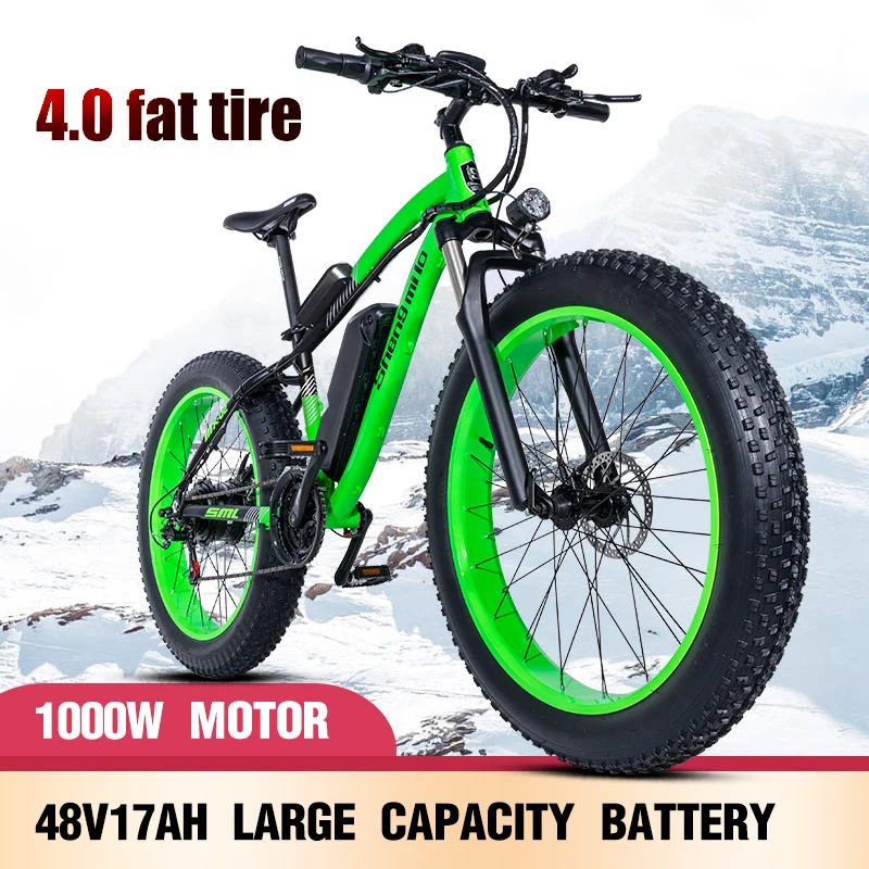 Electric bike 26*4.0inch Aluminum electric Bicycle 48V17A 1000W 40KM/H 6Speed Powerful Fat Tire bike Mountain snow ebike