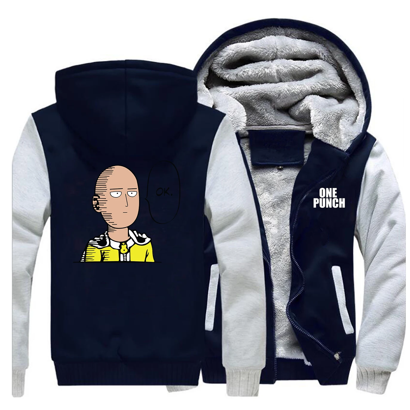 Gray Dark Blue One Punch Man, толстовки, Saitama, уличная одежда, японское аниме, Мужская толстовка,, зимние пальто на молнии, Повседневная Флисовая теплая мужская куртка - Цвет: Gray Dark Blue