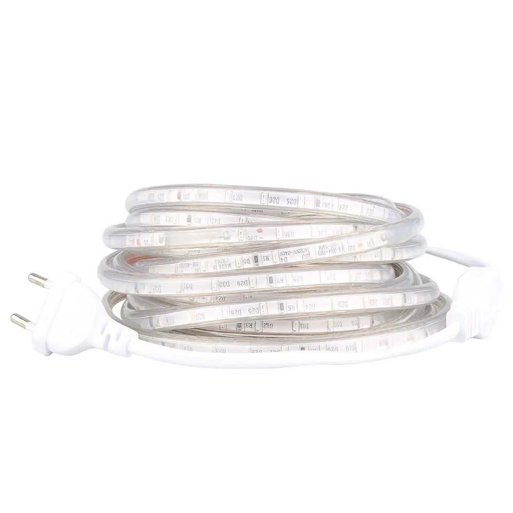 AC 220 В светодиодный ленточный светильник SMD 3014 72 LED/M с штепсельной вилкой
