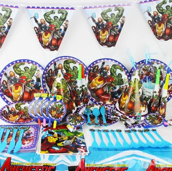 

OUSSIRRO 84Pcs/set Children Birthday party Supplies Super Hero Avengers Justice League Theme Decorate Paper Party Tools Set