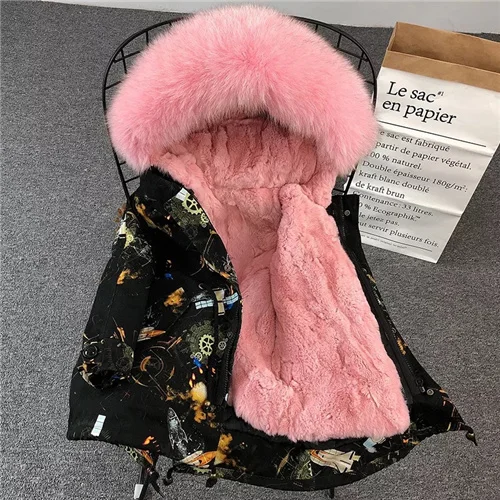 Gear shell-pink Детская парка с большим меховым воротником Настоящий мех кролика, зимняя детская шубка для мальчиков и девочек, съемная подкладка, цветные детские меховые парки - Цвет: Gear shell-pink