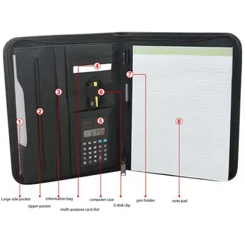 

A4 Multifunctional Zipper Bag Folder Manager with Calculator Business Card Holder Portfolio Manager Business Office Portfolio wi