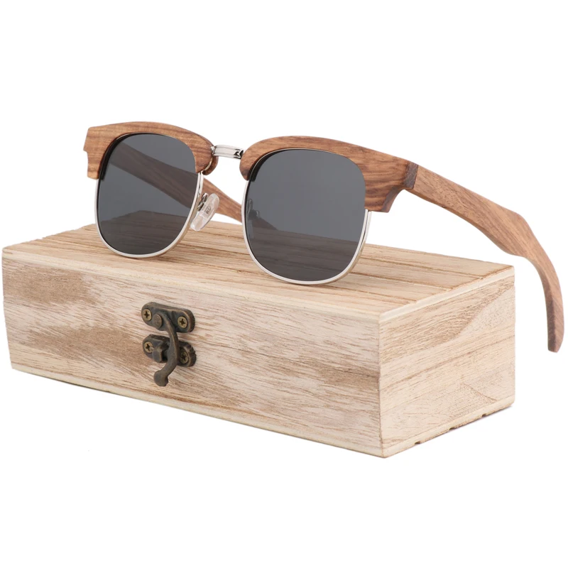 

Retro High Quality Lens Classic Sun Glasses Fashion Polarized Zebra Wood Half Metal Sunglasses Men Women Brand Designer Driving
