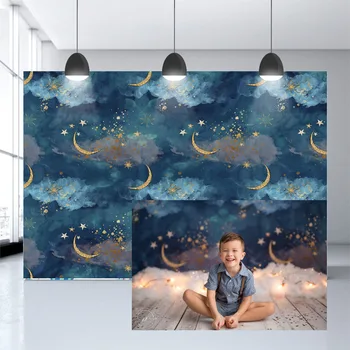 

Mehofond Newborn Background Photography Baby Blue Cloud Birthday Party Backdrop Children Background Moon Star Background