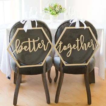 

White Ribbon Word Art Chairs Signs for Wedding Decorations Engagement Party Supplies Wooden Chair Banner for Bride Groom Guests