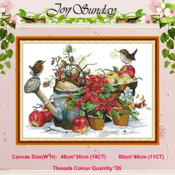 

Flower pot and birds patterns counted 11CT 14CT Cross Stitch Sets DIY Chinese Cross-stitch Kits Embroidery Needlework Home Decor