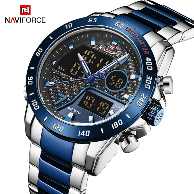 NAVIFORCE Luxury Brand Men Watch Military LED Digital Sport Wristwatch Mens Steel Strap Waterproof Clock Relogio Masculino
