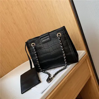 

Fashion Women's Bag Solid Color Stone Pattern Embossed Shoulder Chain Bag Two-piece Girl Casual Diagonal Temperament Simple Bag