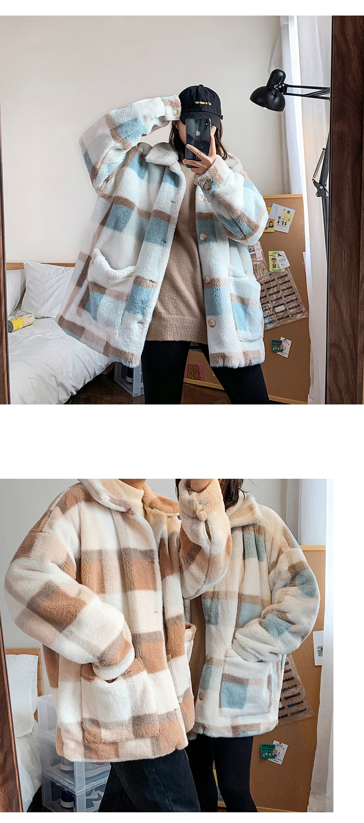 Winter Thick Plaid Coat Men's Warm Parka Men Fashion Casual Couple Coat Street Wild Loose Lapel Cotton Jackets Male Clothes