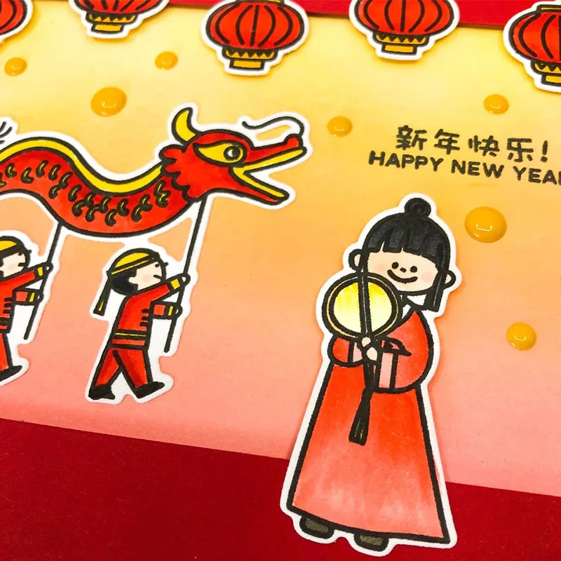 Китайский год сцена высечки+ прозрачный штамп фонарь Liondance Taiji китайский стиль год для украшения открыток Новинка