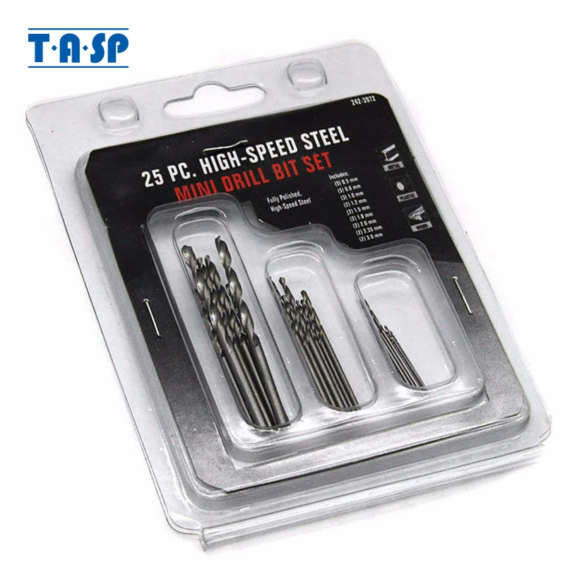 TASP 25pcs Micro Mini Drill Bits Set 0.5mm~3mm for PCB Crafts& Jewelry Rotary Tool Accessories