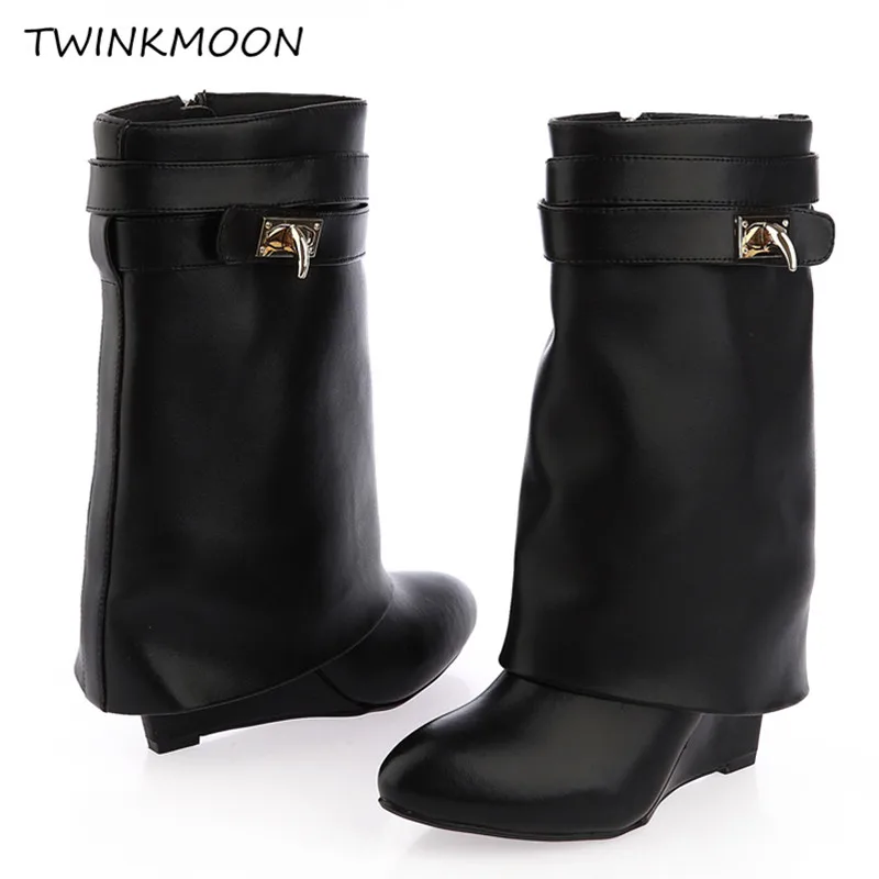 Genuine Leather Shark Lock Ankle Boots Suede Women's Boots Designer Runway Shoes Bootee Woman 2019