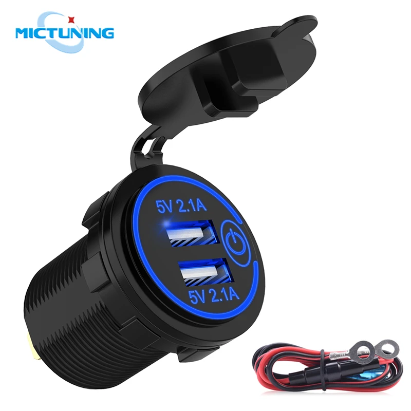MICTUNING 5V 4.2A модернизированное автомобильное двойное USB зарядное устройство с сенсорным выключателем и синий светодиодный светильник универсальный для RV лодки грузовика мотоцикла транспортных средств