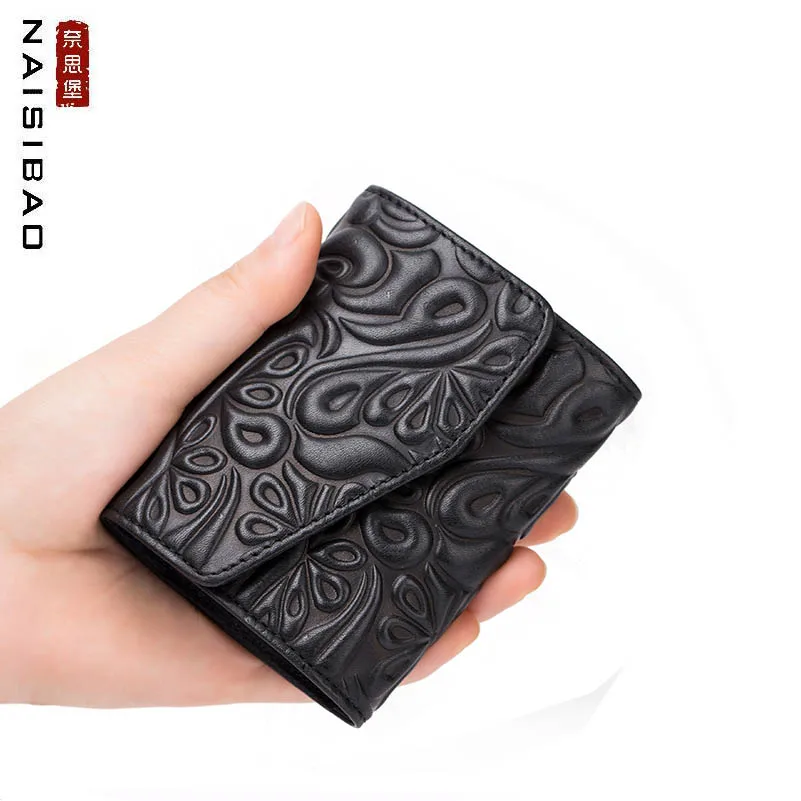

NAISIBAO 2019 New Genuine Leather bags fashion Embossing women and men credit card bag Multi-card bit card sets