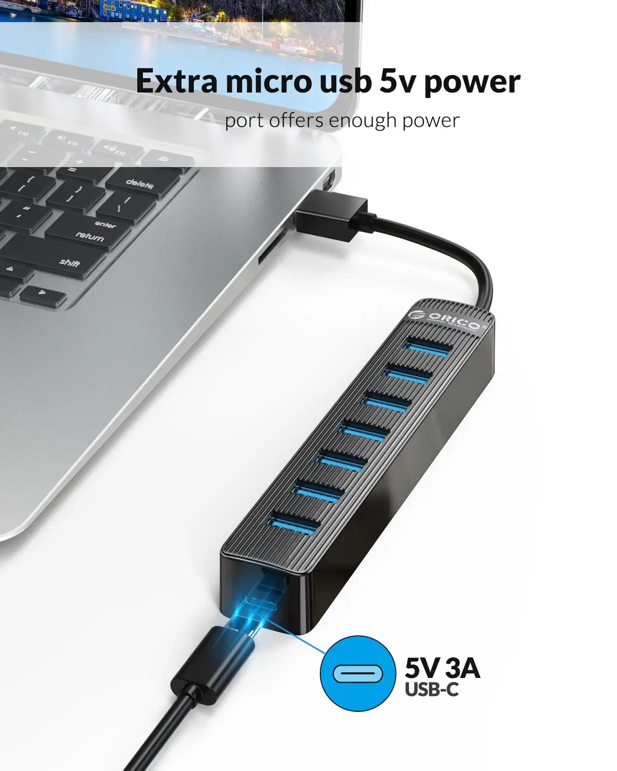 ORICO Высокоскоростной 7 портовый концентратор USB 3 0 с портом питания типа C SD TF