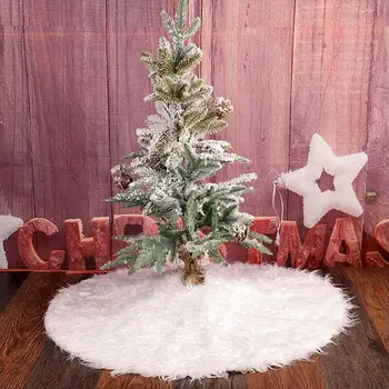 

90cm Snow Long Plush Christmas Tree Skirt Nonwovens Golden Cotton Steering Wheel Edge Base Carpet Cover New Year Christmas Party