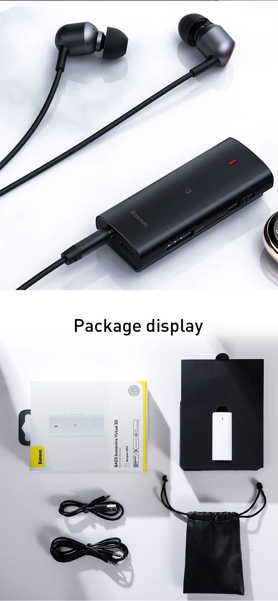 Baseus Bongiovi DPS Bluetooth 5,0 приемник 3,5 мм разъем Bluetooth аудио Aux Aptx LL HD беспроводной адаптер передатчик для наушников