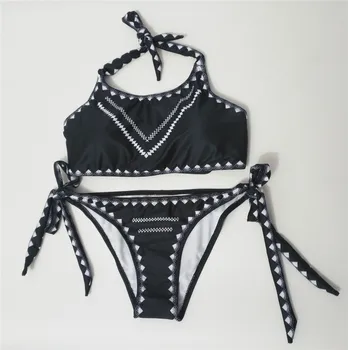 

Sexy Micro Print Bikinis Set low waist Push Up Padded Bra Thongs Swimwear Boho style Swimsuit Bathing Suit beach wear