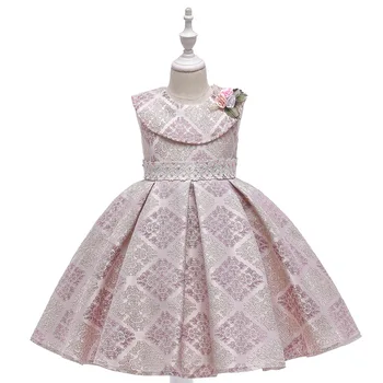 

New Arrival Pageant Dresses for girls O-Neck Formal Tea-Length High Quality Satin Printing Flower Girl Dress