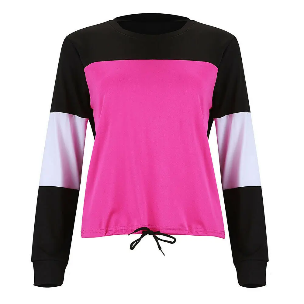 Женская Свободная блуза с длинными рукавами, пуловер в стиле пэчворк, толстовка с капюшоном, Повседневная рубашка, длинные тренировочные брюки с завязками, спортивный костюм - Цвет: Tops