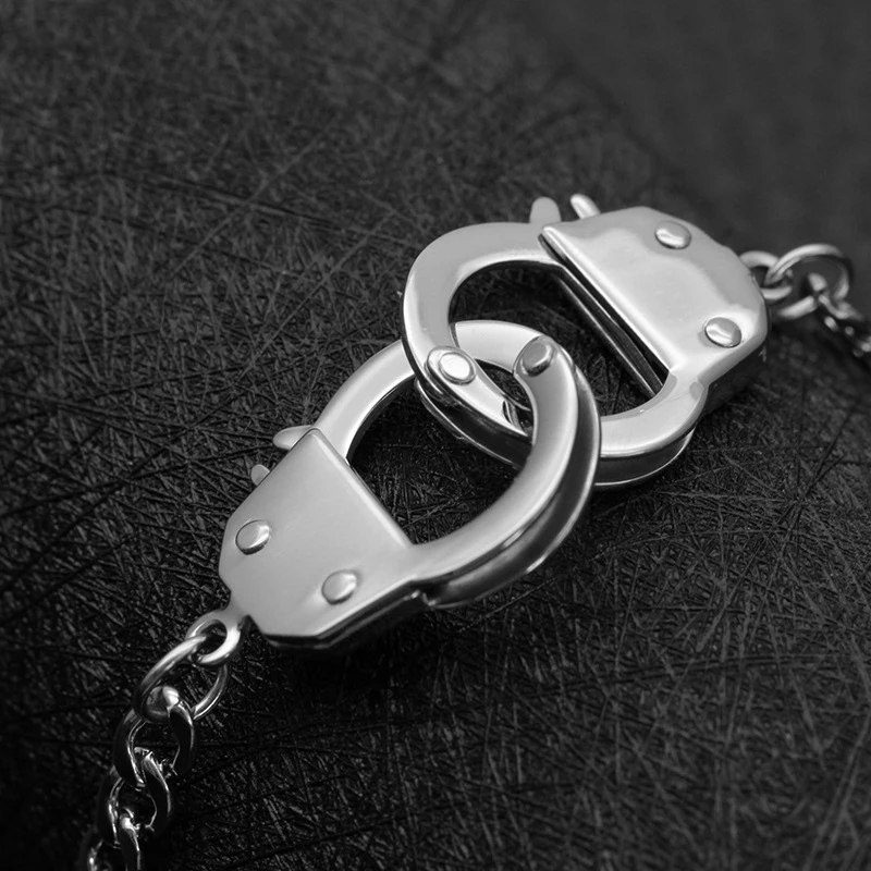 Браслет наручники мужские из нержавеющей стали с бусинами Серебряный браслет-цепочка Мужские аксессуары подарок для мужчин хип-хоп наручники на руку