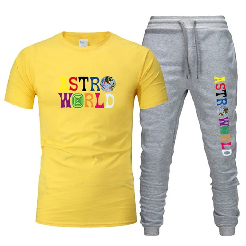 

2020 sports suit men's workout clothes summer men's short-sleeved solid color sweatshirt + pantsGym running sportswear suit