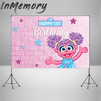 

Cartoon Abby Cadabby Sesame Street Backdrop for Girl Birthday Party Brick Wall Photography Background Customize Photocall Studio